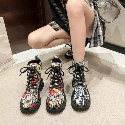 Graffiti Print Combat Boots : Colorful Street Art Design, , ["Classy Ballet Flats","Ship From Overseas"], ꫀꪶꫀᧁꪖꪀᥴꫀ꠸ᠻꪗ..